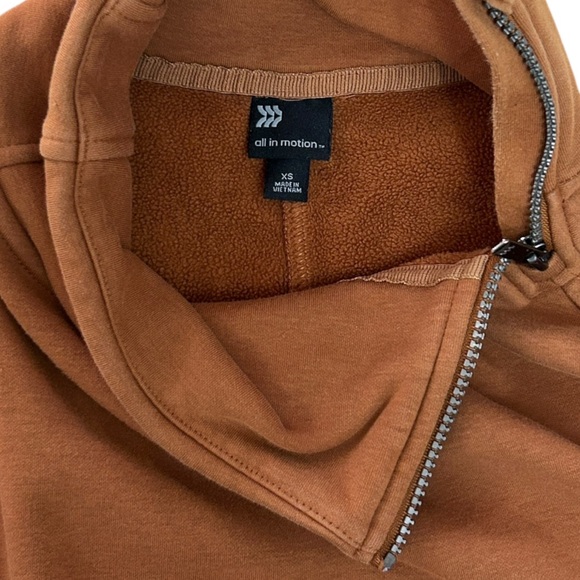 All In Motion Athletic Sweater XS Orange Brown Long Sleeve High Zip Neck Pocket - Picture 6 of 12